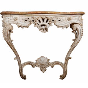 ME_05. Consola finales S.XVIII madera tallada y pintada, tapa de mármol (a)