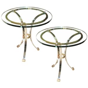 ME_13. Pareja de gueridones redondos de cristal, cromo y latón. Diseñados por Maison Jansen (a)