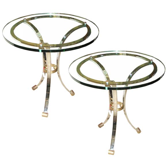 ME_13. Pareja de gueridones redondos de cristal, cromo y latón. Diseñados por Maison Jansen (a) ME_13. Pareja de gueridones redondos de cristal, cromo y latón. Diseñados por Maison Jansen (a)